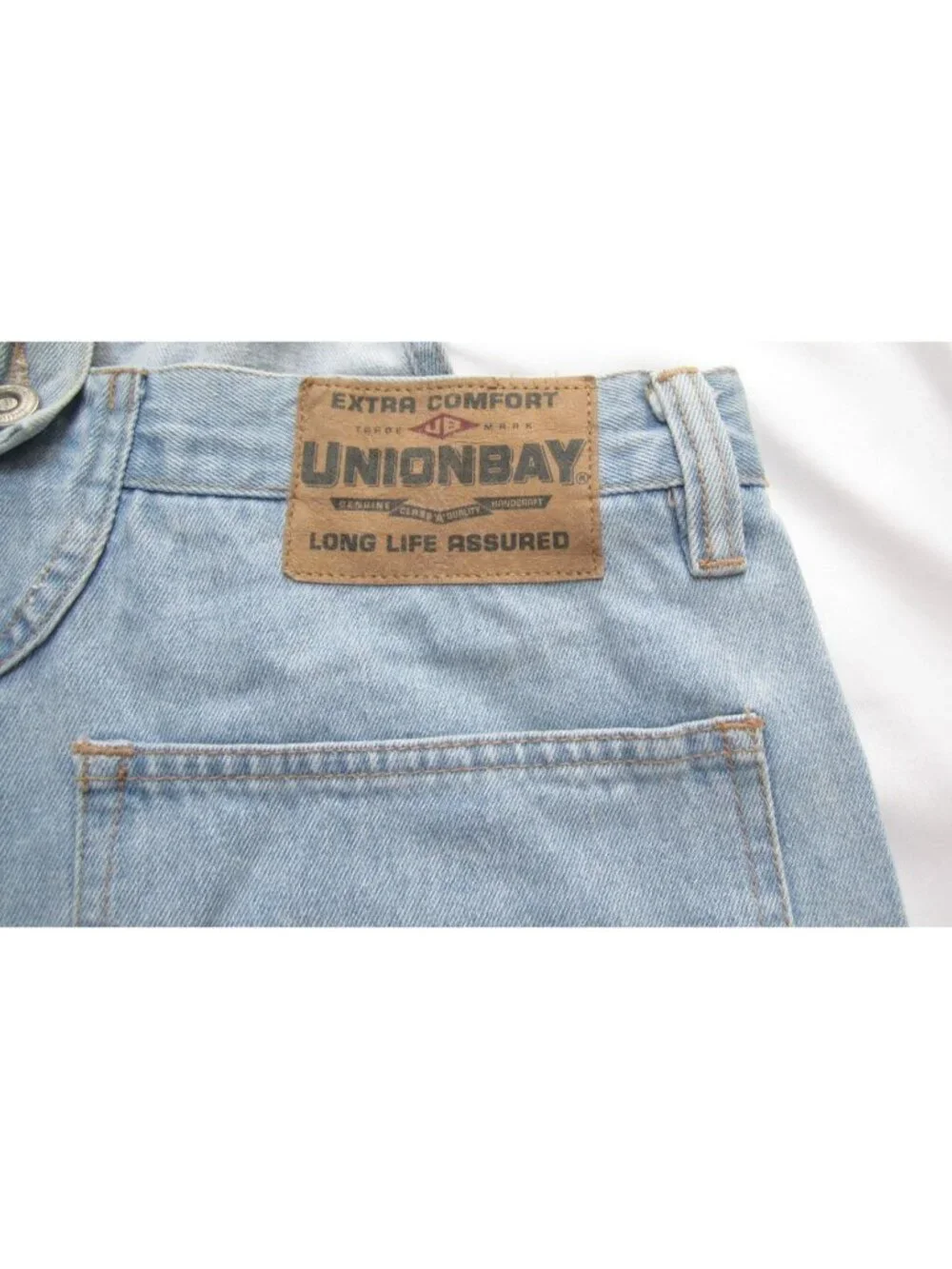 Vtg 90s Unionbay Denim Overalls Shorts Women 36 Light Cut Off Raw Hem(MP681)